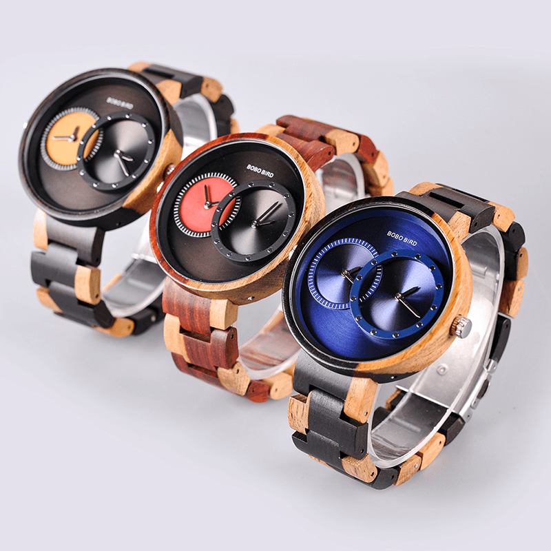 Två Tidszoner Creative Watch Trä Kvinnor Män Quartz Watches