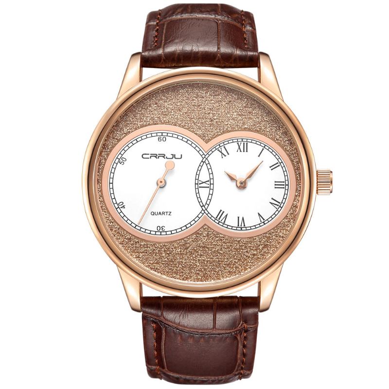 Två Urtavla Display Män Armbandsur Casual Style Läderrem Quartz Watch