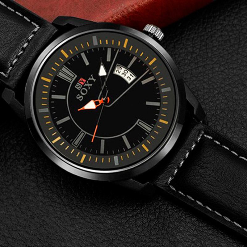 Ultratunn Mode Stil Herrklocka Läderrem Quartz Armbandsur