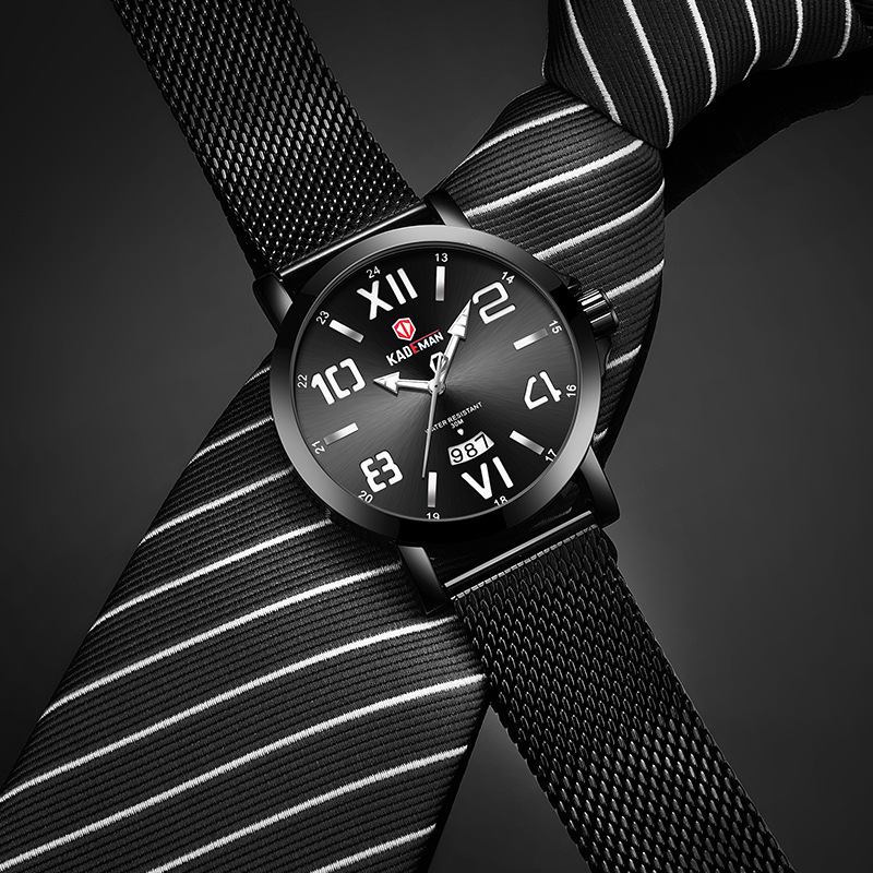 Ultratunna Män Armbandsur Mesh Stålband Kvarts Klockor