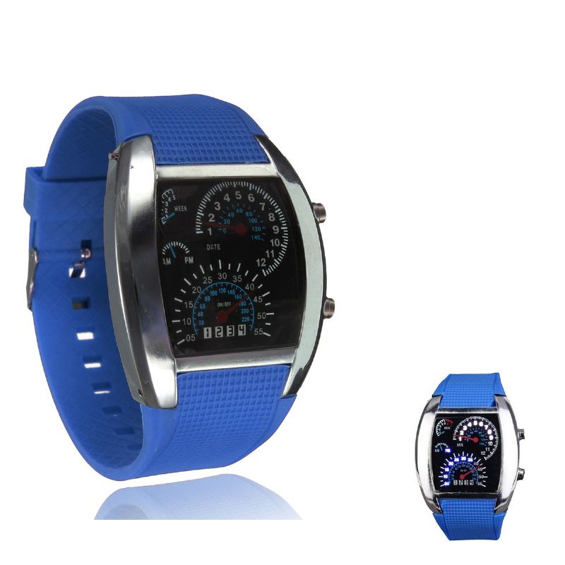Unisex Mode Fyrkantig Silikongummiband Dot Led Quartz Watch