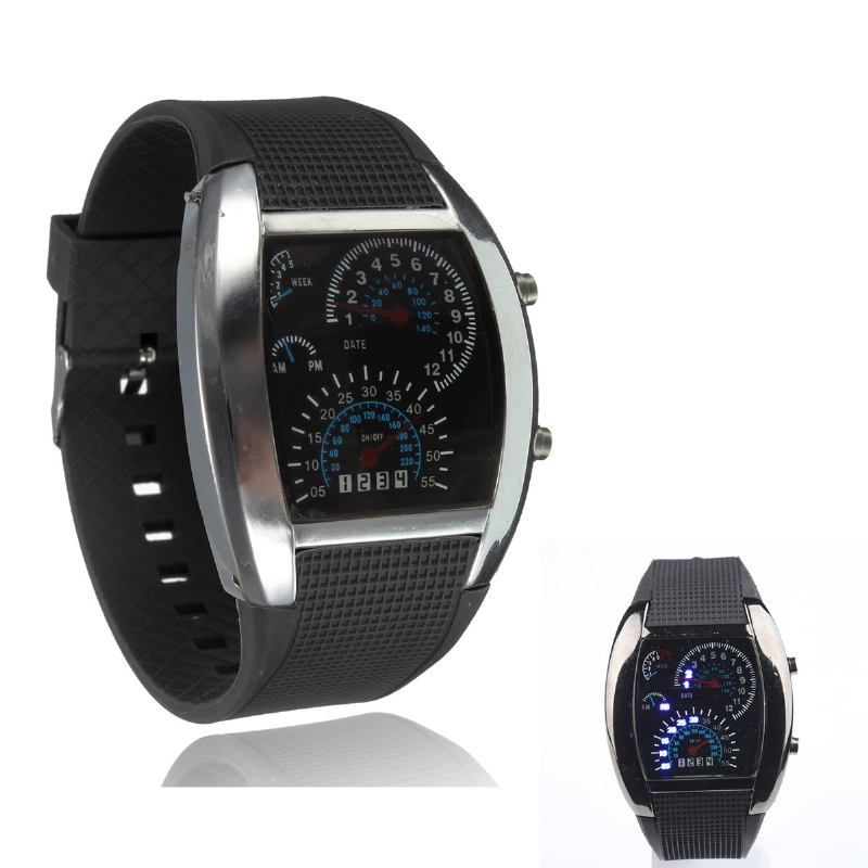 Unisex Mode Fyrkantig Silikongummiband Dot Led Quartz Watch
