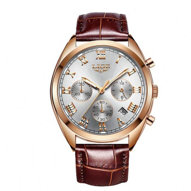 Vattentät Lysande Display Män Armbandsur Mode Läderrem Quartz Watch