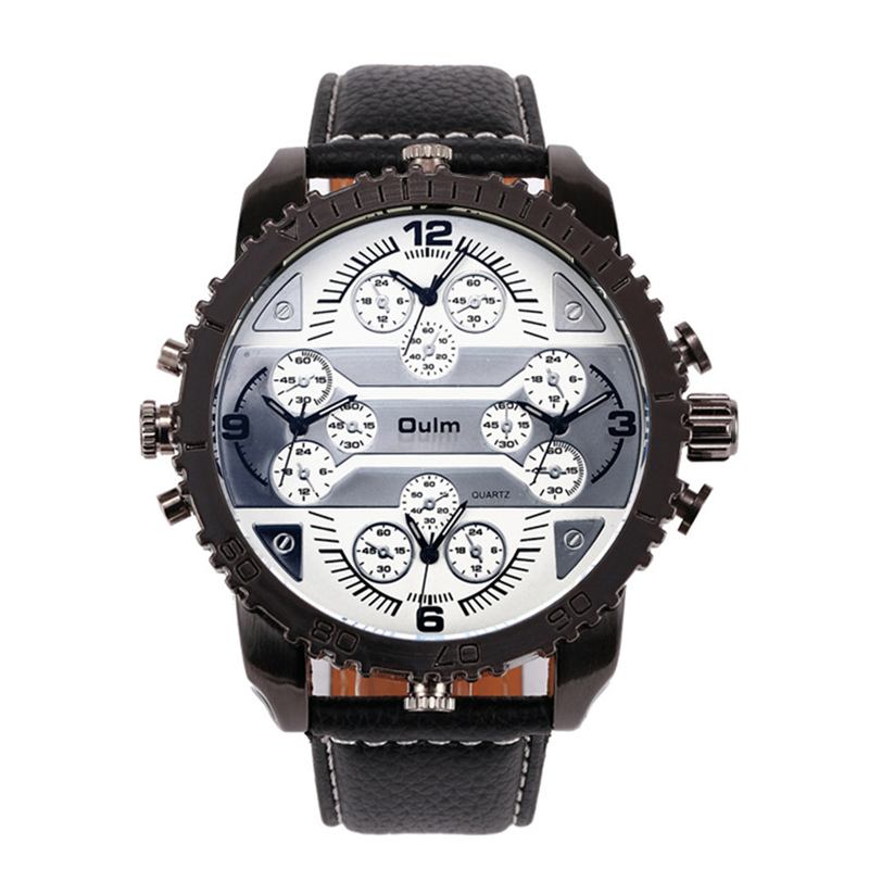 Vintage Herrklocka Stor Urtavla Multi-time Zone Watch Lysande Vattentät Kvartsklocka