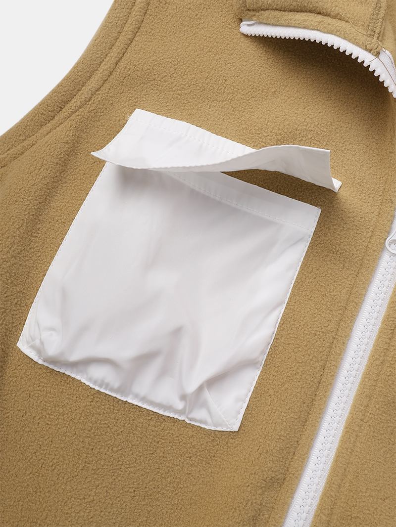Enfärgad Dragkedja För Män Ärmlös Casual Väst Med Patchworkficka