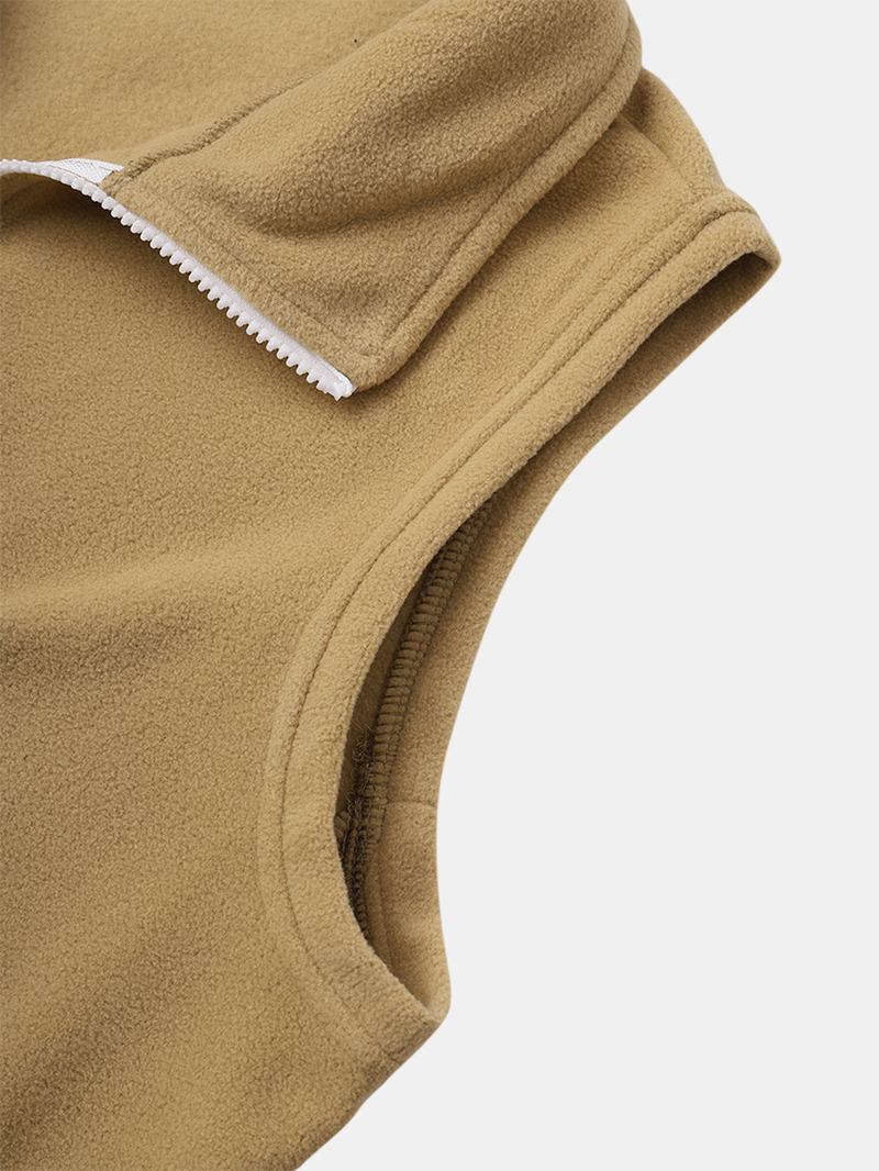 Enfärgad Dragkedja För Män Ärmlös Casual Väst Med Patchworkficka