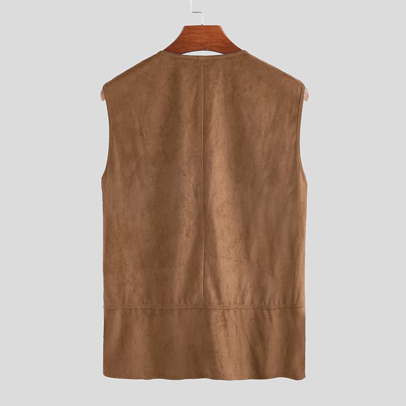 Herr Vintage V-hals Dragsko Enfärgad Casual Vest