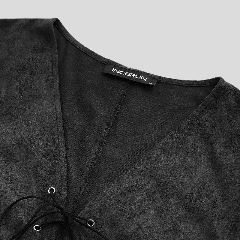 Herr Vintage V-hals Dragsko Enfärgad Casual Vest