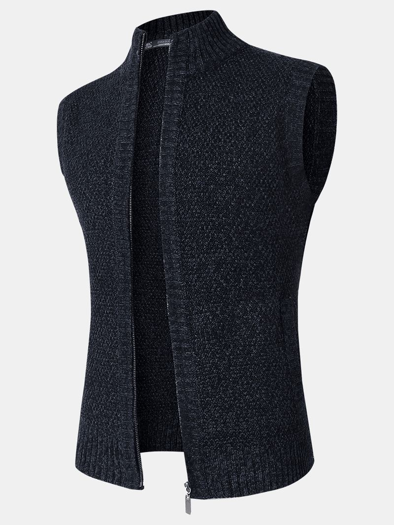 Knit Zip Front Casual Ärmlösa Västar För Män Med Snedficka