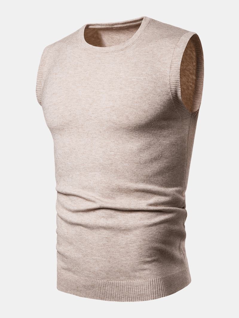Män Enfärgad Crew Neck Stickade Basic Ärmlösa Västar
