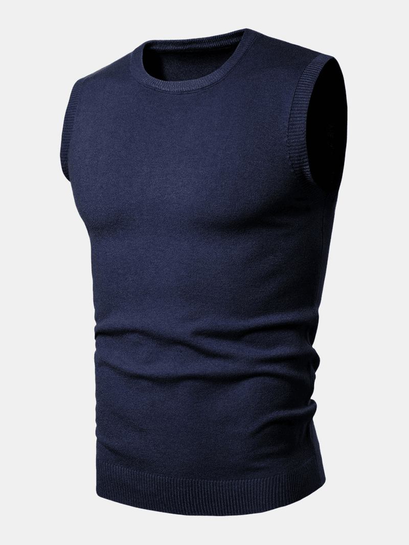 Män Enfärgad Crew Neck Stickade Basic Ärmlösa Västar