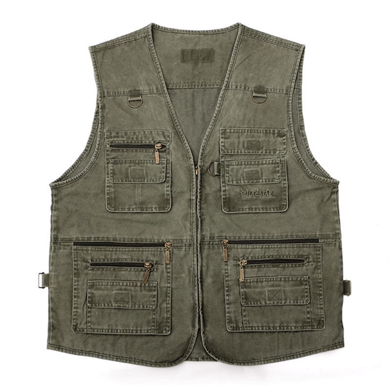 Medelålders Herr Billig Casual Pocket Outdoor Canvas Fiskeväst