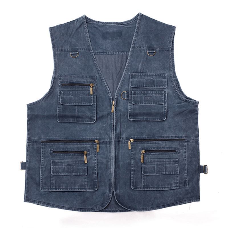 Medelålders Herr Billig Casual Pocket Outdoor Canvas Fiskeväst