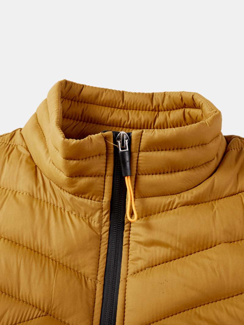 Solid Quilted Zip Front Ärmlösa Vadderade Västar För Män Med Welt-ficka