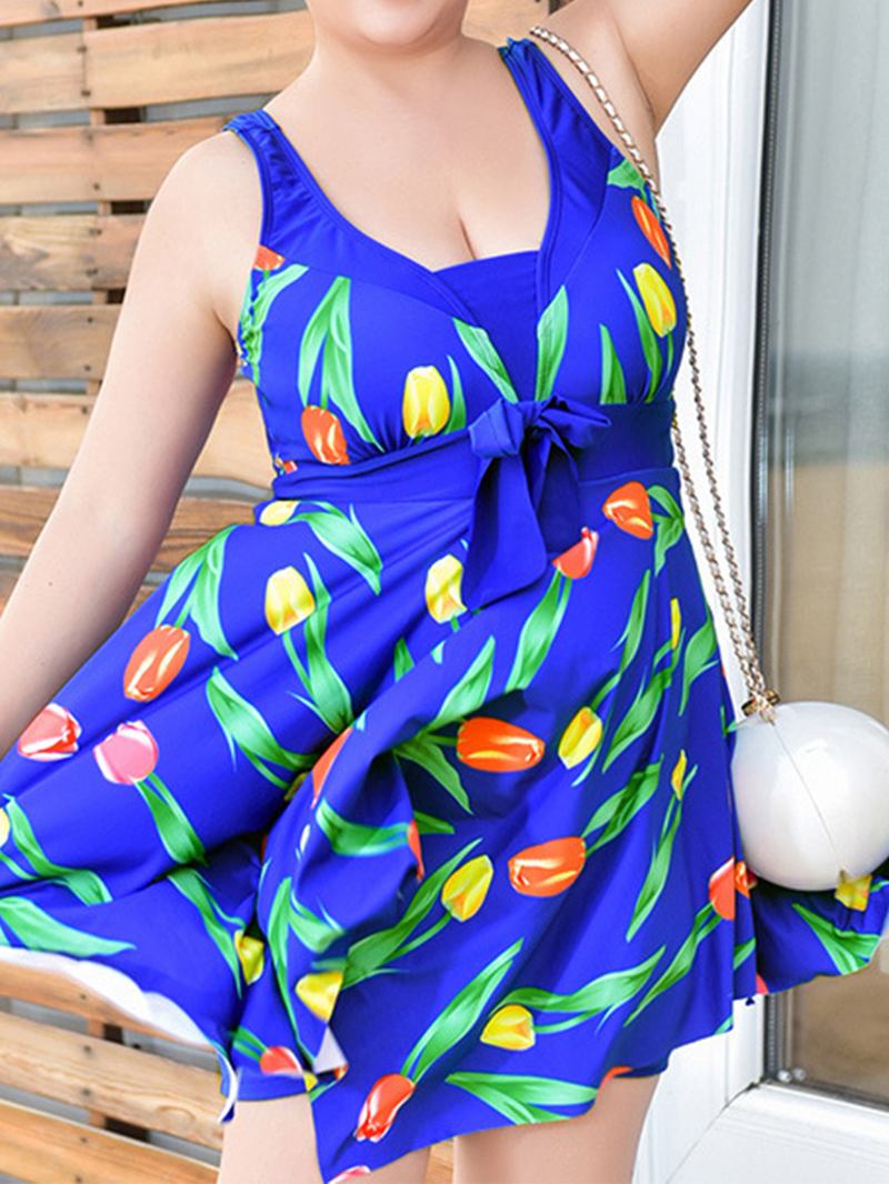 Sexig Rosett Ärmlös Body Blomma Med Tryck Trådlös Baddräkt Swimdresses