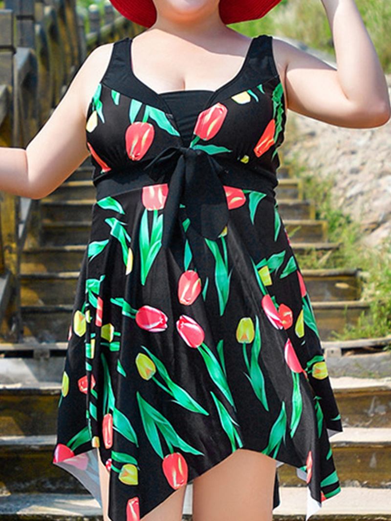 Sexig Rosett Ärmlös Body Blomma Med Tryck Trådlös Baddräkt Swimdresses