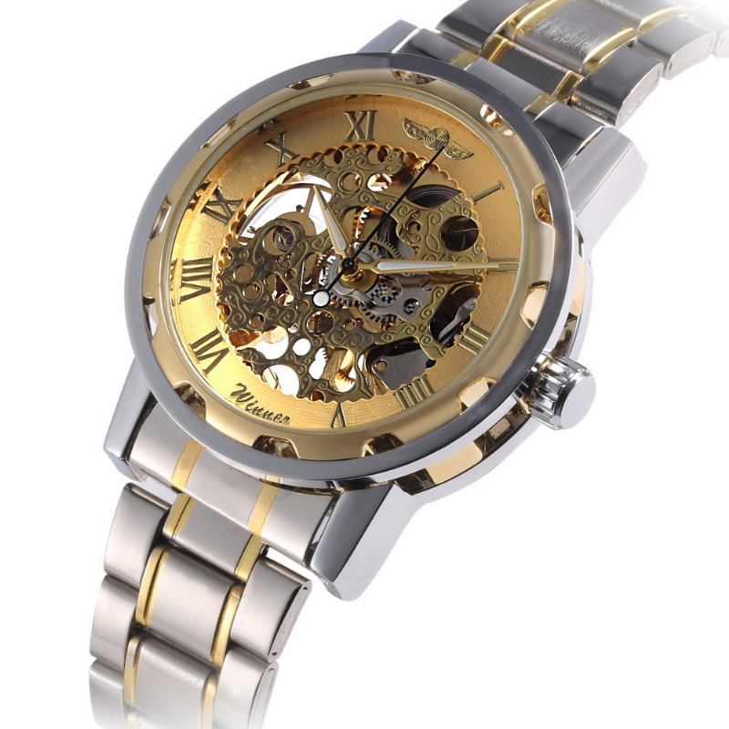 Business Skeleton Dial Stålband Vattentät Män Automatisk Mekanisk Klocka Armbandsur