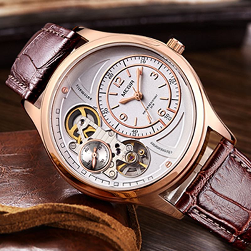 Business Style Herr Armbandsur Hollow Dial Automatisk Mekanisk Klocka