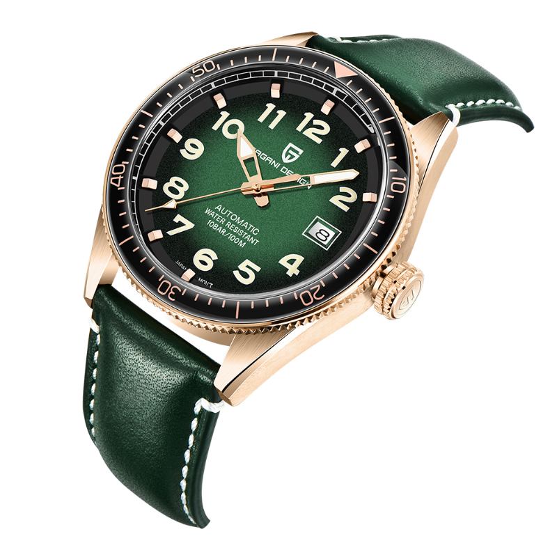 Mode Äkta Läderarmband Herrklocka Enkel Automatisk Mekanisk Klocka Med Låda