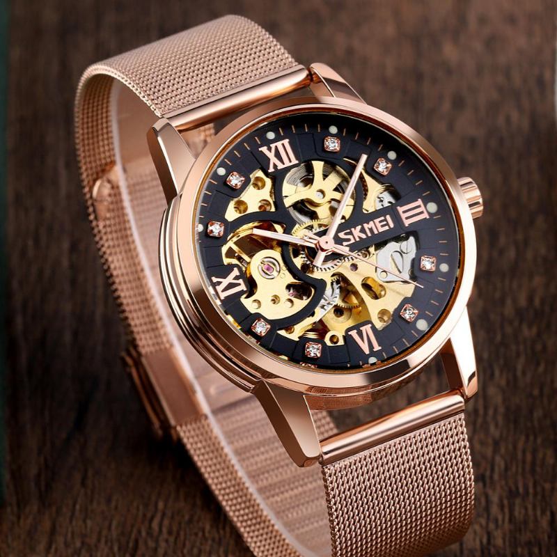 Mode Automatisk Herrklocka Vattentät Lysande Display Gear Hollow Art Dial Mekanisk Watch