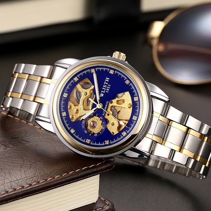 Mode Hollow Dial Luminous Pointer Business Style Herrklocka Automatisk Mekanisk Klocka