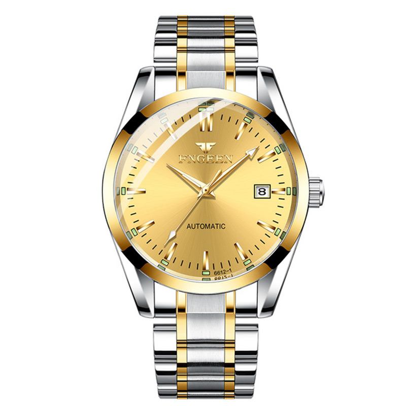 Mode Män Business Style Full Steel Watch Lysande Display Automatisk Mekanisk Klocka