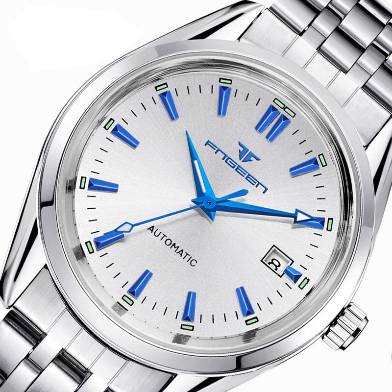 Mode Män Business Style Full Steel Watch Lysande Display Automatisk Mekanisk Klocka