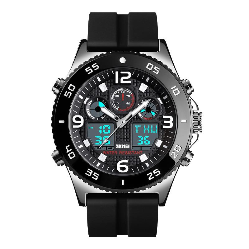 Business Style Dual Display Watch Alarm Multifunction Metal Case Herr Digital Watch