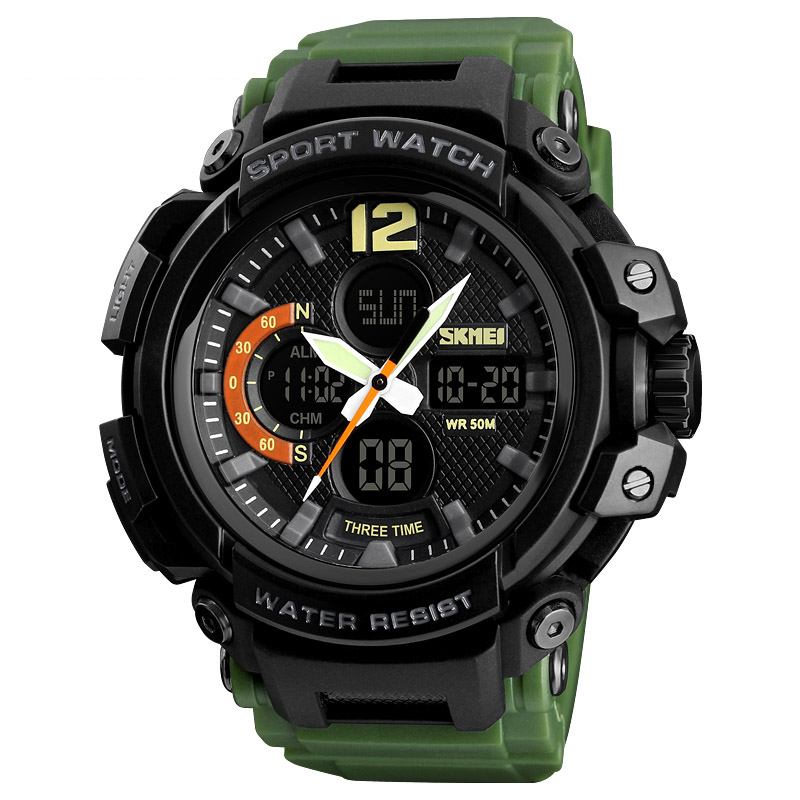 Digital Watch Dual Display Chronograph 3 Time Waterproof Alarm Digital Quartz Armbandsur