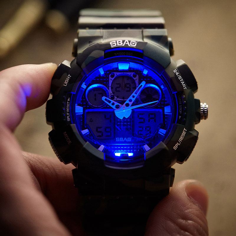 Dual Display Digital Watch Herr Bakgrundsbelysning Stoppur Alarm Vattentät Sportklocka