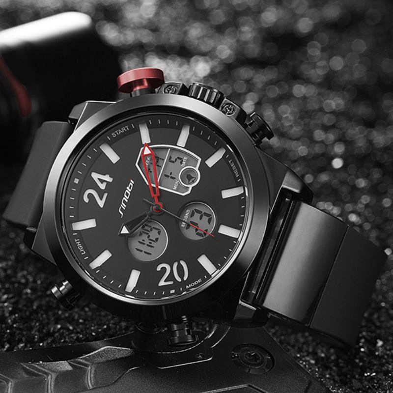 Dual Display Digital Watch Herr Kronograf Larm Lysande Display Mode Sport Watch
