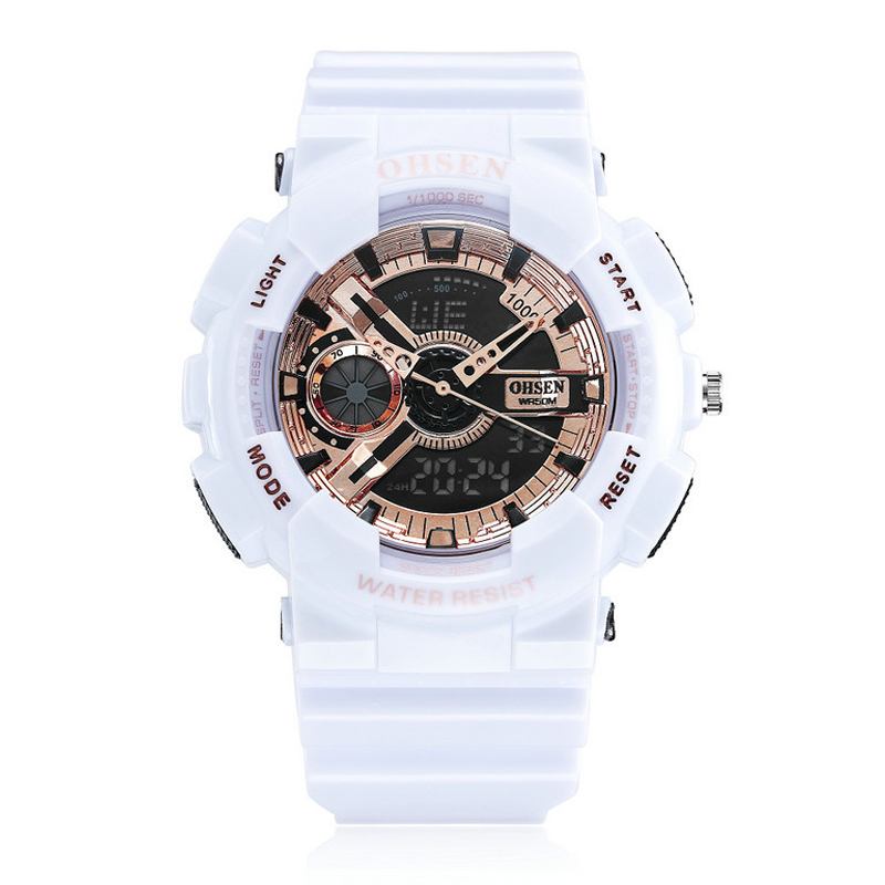 Dual Display Digital Watch Herr Sport Lysande Stoppur Alarm Vattentät Klocka