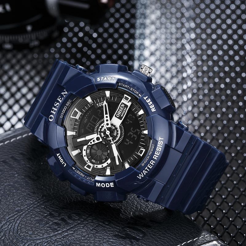 Dual Display Digital Watch Herr Sport Lysande Stoppur Alarm Vattentät Klocka