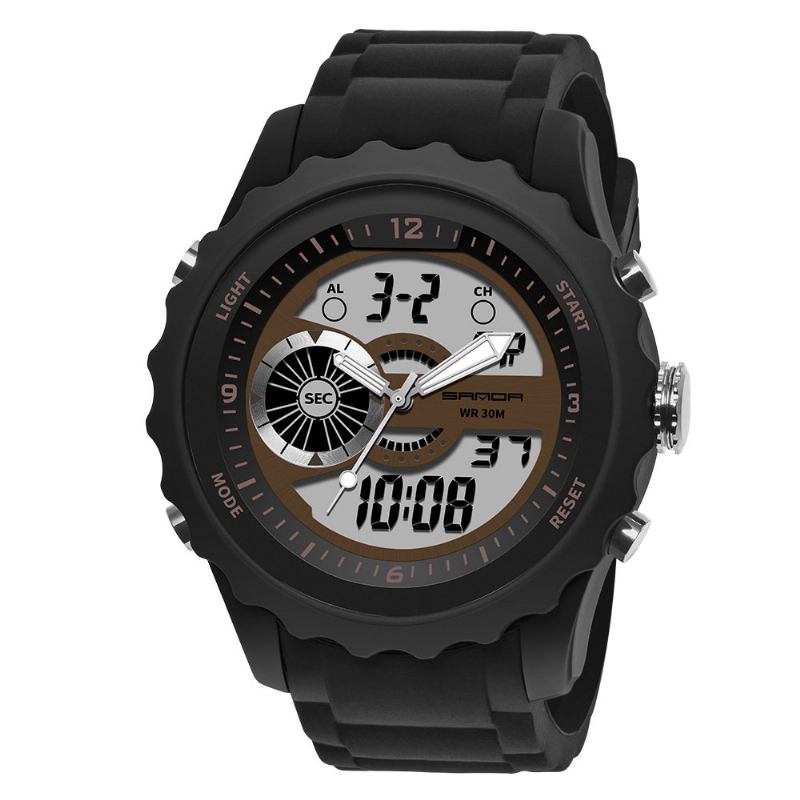 Dubbel Digital Digital Watch Herr Pu Stoppur Lysande Visa Kalender Utomhus Sport Watch
