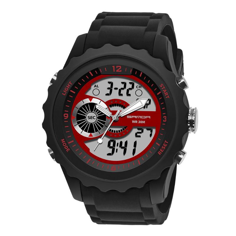 Dubbel Digital Digital Watch Herr Pu Stoppur Lysande Visa Kalender Utomhus Sport Watch