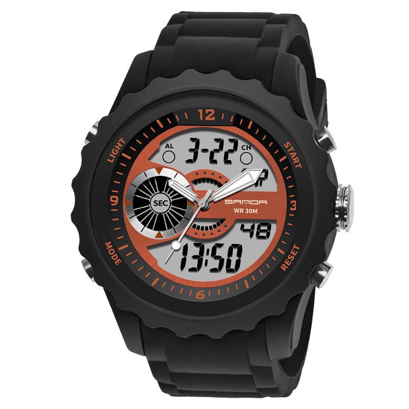 Dubbel Digital Digital Watch Herr Pu Stoppur Lysande Visa Kalender Utomhus Sport Watch