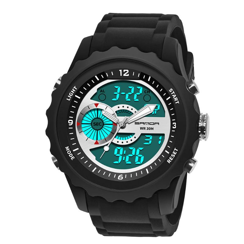 Dubbel Digital Digital Watch Herr Pu Stoppur Lysande Visa Kalender Utomhus Sport Watch