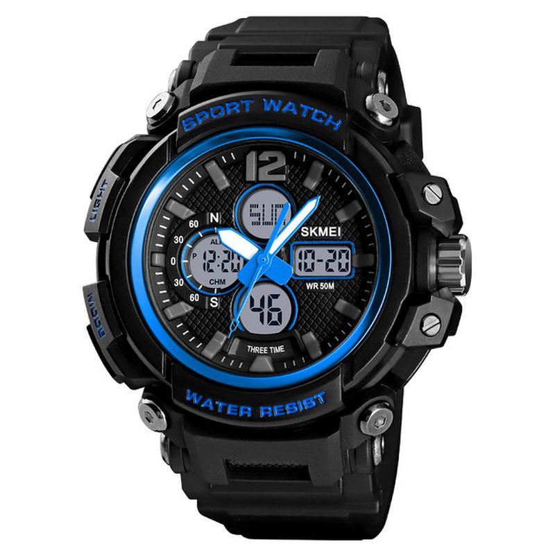 Luminous 5atm 3time Multi-function Outdoor Herr Watch Dual Display Digital Watch