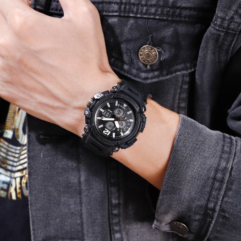 Luminous 5atm 3time Multi-function Outdoor Herr Watch Dual Display Digital Watch