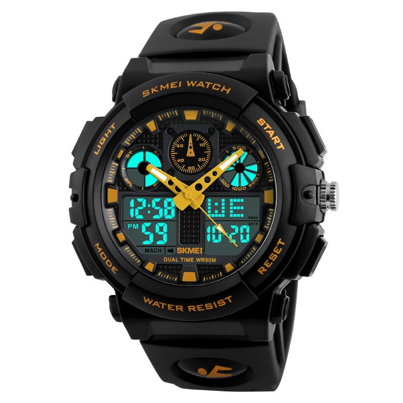 Män Sport Chorongraph 50m Vattentät Lysande Dual Display Digital Watch