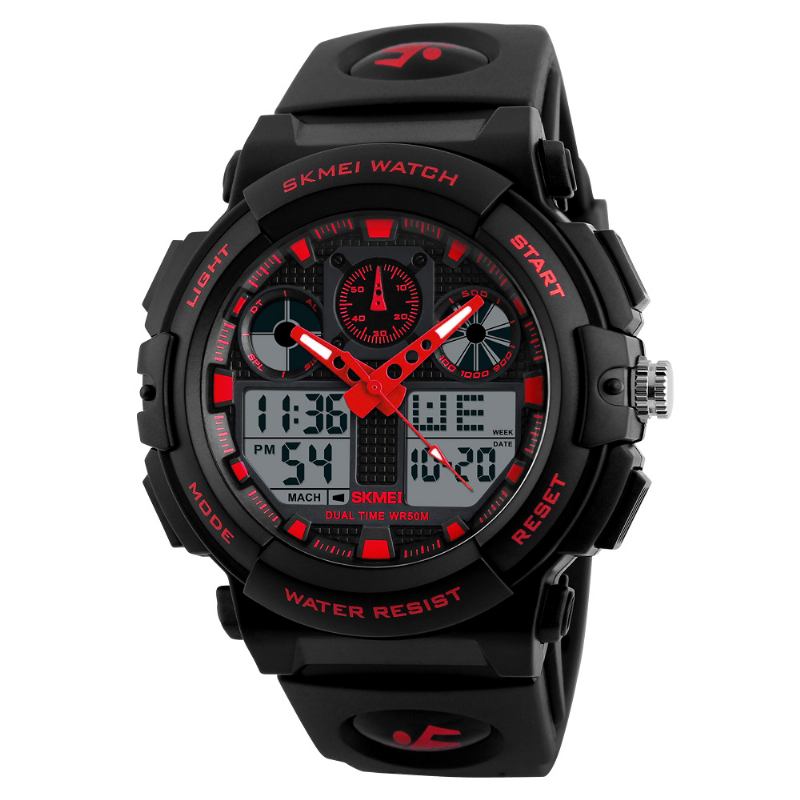 Män Sport Chorongraph 50m Vattentät Lysande Dual Display Digital Watch