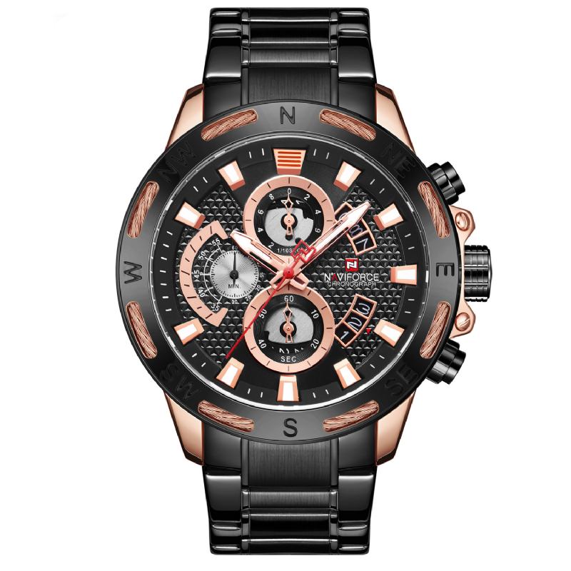 Multifunktionsljusande Hand Dual Display Watch Full Steel Quartz Watch