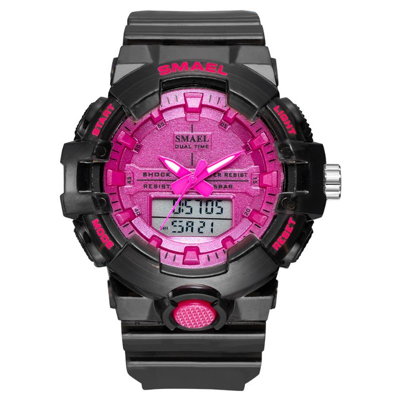 Sport Män Digital Watch Dual Time Date Week Display Chronograph 5atm Vattentät Utomhus Dual Display Watch