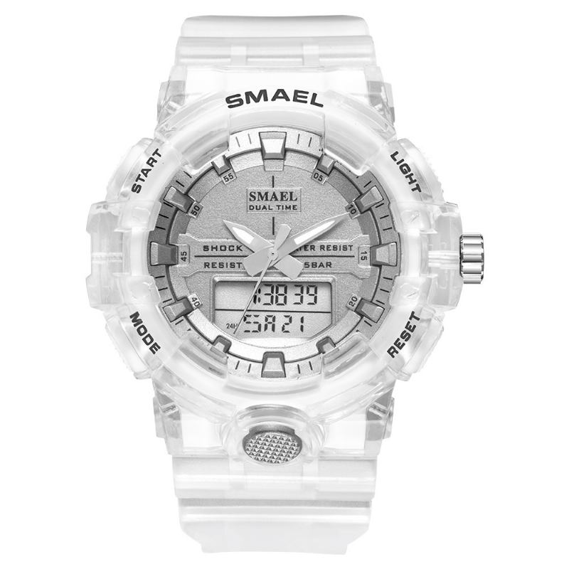 Sport Män Digital Watch Dual Time Date Week Display Chronograph 5atm Vattentät Utomhus Dual Display Watch