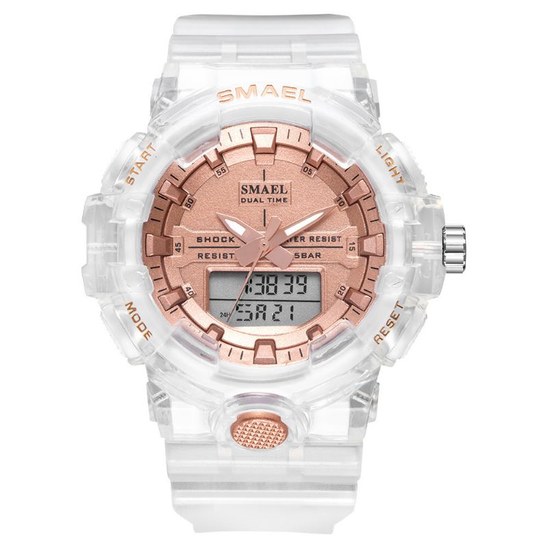 Sport Män Digital Watch Dual Time Date Week Display Chronograph 5atm Vattentät Utomhus Dual Display Watch