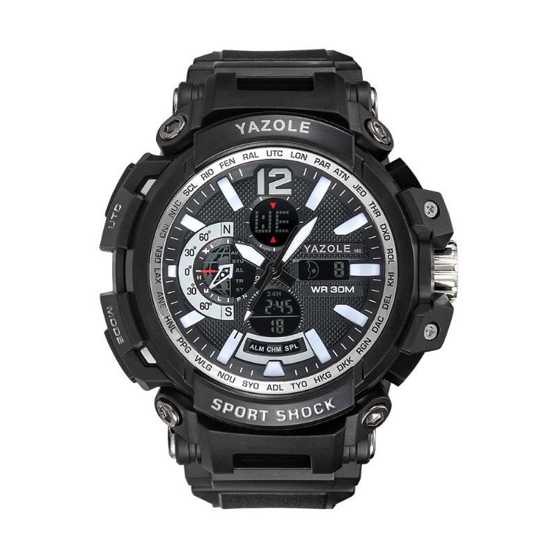 Sport Stoppur Timing Kalender Vecka Lysande Dual Display Digital Watch