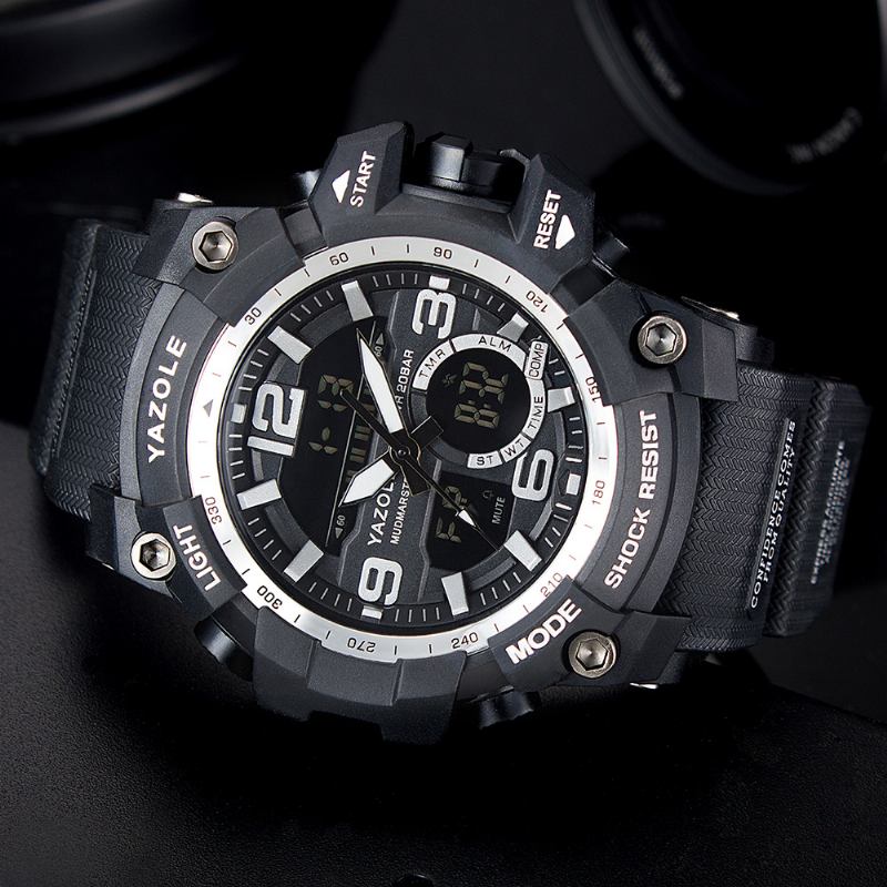 Sport Stoppur Timing Kalender Vecka Lysande Dual Display Digital Watch