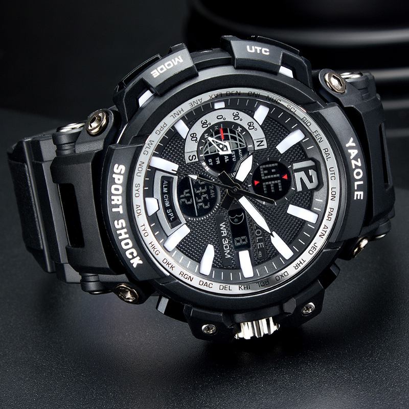 Sport Stoppur Timing Kalender Vecka Lysande Dual Display Digital Watch