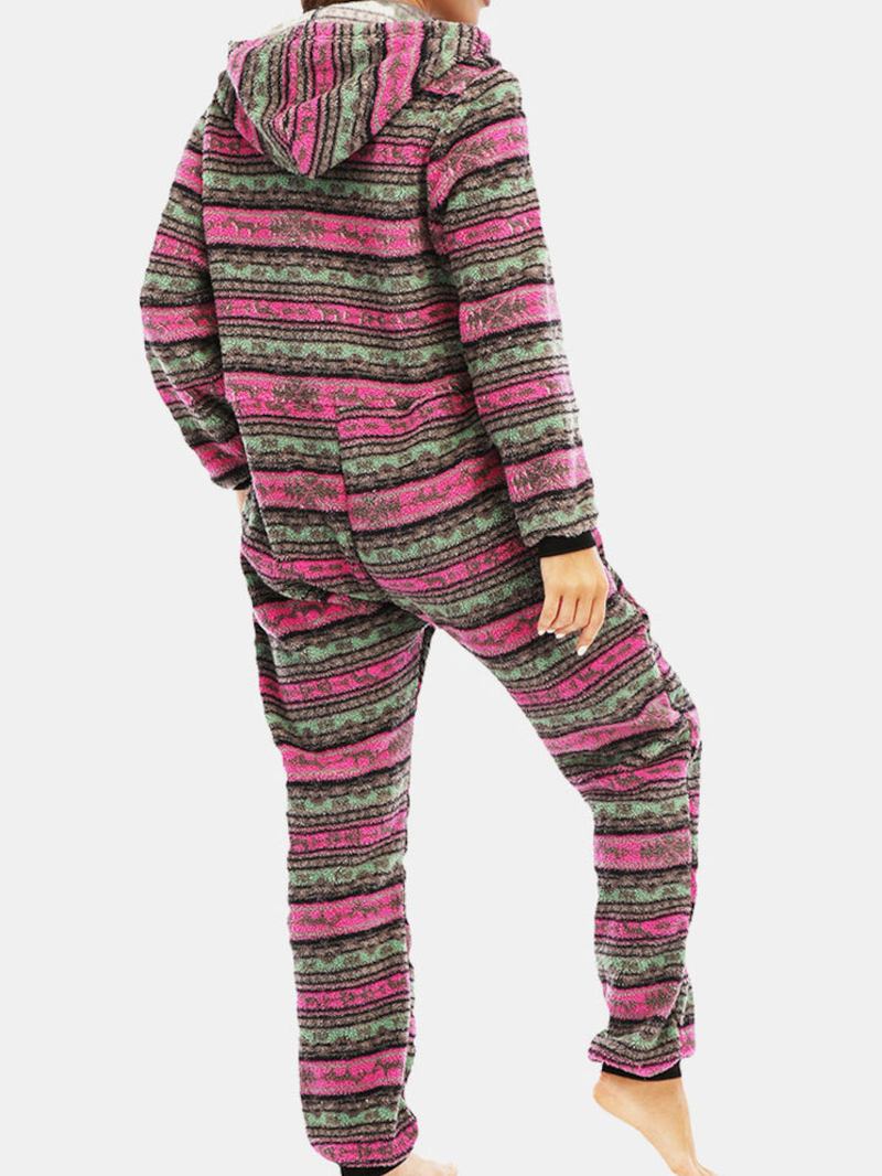 Dam Jul Fleece Randig Hem Dragsko Långärmad One Set Hooded Pyjamas