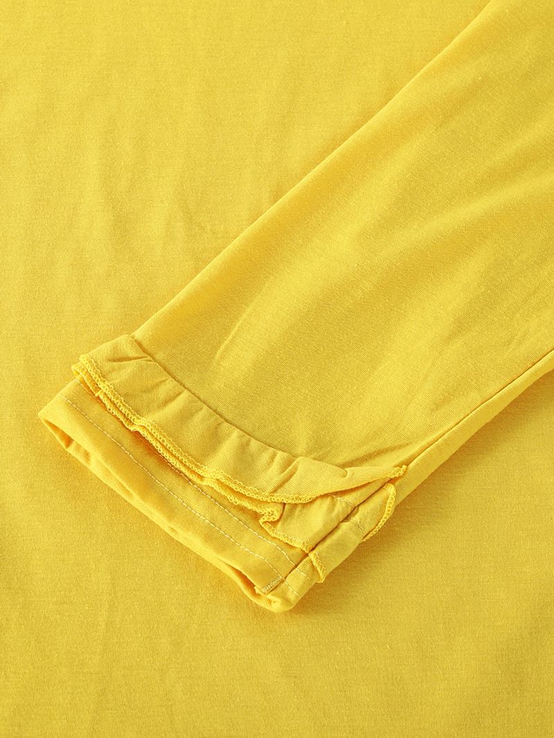 Dam Med Rund Hals Delad Fåll Långärmade Toppar Med Blommönster Elastisk Midjeficka Pyjamsset